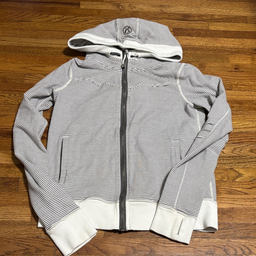 lululemon athletica grey and white striped full zip hoodie